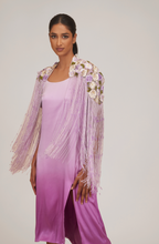 Load image into Gallery viewer, Pansy Fringe Cape With Slit Dress