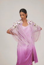 Load image into Gallery viewer, Pansy Fringe Cape With Slit Dress