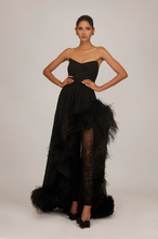 Load image into Gallery viewer, Beaded Feather Slit Gown With Belt
