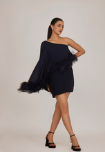 Load image into Gallery viewer, Feather Asymmetric Cape Dress