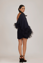 Load image into Gallery viewer, Feather Asymmetric Cape Dress