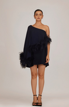 Load image into Gallery viewer, Feather Asymmetric Cape Dress
