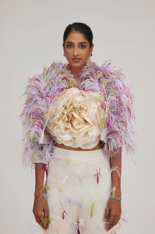 Multi Feather Cropped Jacket
