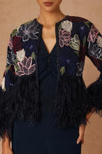 Load image into Gallery viewer, Embroidered Feather Jacket with Cropped Jumpsuit