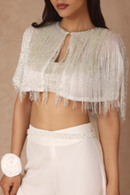 Load image into Gallery viewer, Fringe Capelet With Chiffon Skirt & Ruched Bandeau