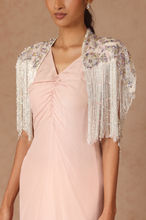 Load image into Gallery viewer, Drape Fringe Cape With Chiffon Dress