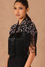 Load image into Gallery viewer, Drape Fringe Cape With Chiffon Dress