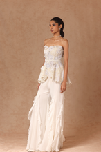 Load image into Gallery viewer, 3D Embroidered Corset Peplum With Belt And Ruffle Godet Pant