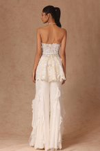 Load image into Gallery viewer, 3D Embroidered Corset Peplum With Belt And Ruffle Godet Pant