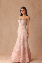 Load image into Gallery viewer, Ombre Textured Gown With 3D Flower Cape