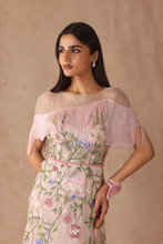 Load image into Gallery viewer, Floral Bridal Fringe Gown With Belt