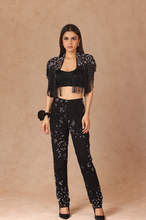 Load image into Gallery viewer, Crystal Pant With Drape Fringe Cape And Beaded Gitch Bandeau