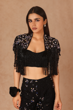 Load image into Gallery viewer, Crystal Pant With Drape Fringe Cape And Beaded Gitch Bandeau