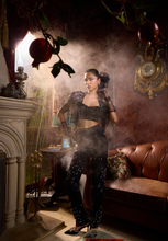 Load image into Gallery viewer, Crystal Pant With Drape Fringe Cape And Beaded Gitch Bandeau