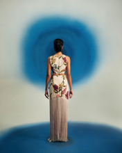 Load image into Gallery viewer, Cowl Crop Top With Passion Fringe Skirt