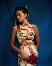 Load image into Gallery viewer, Cowl Crop Top With Passion Fringe Skirt