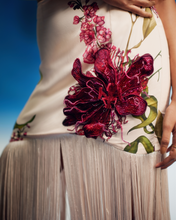 Load image into Gallery viewer, Cowl Crop Top With Passion Fringe Skirt