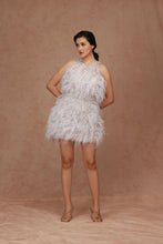 Load image into Gallery viewer, Halter Feather Sequin Dress w/ Belt