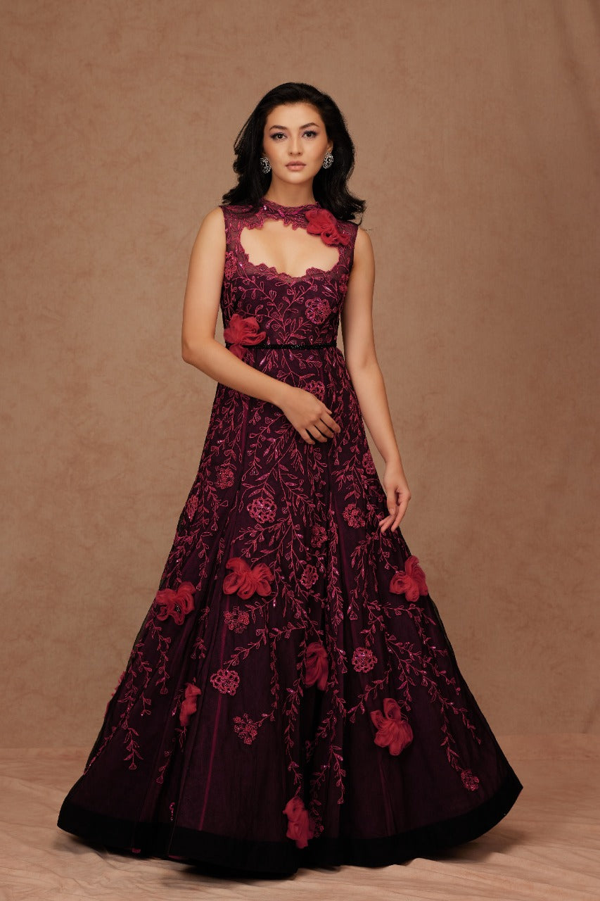 3D Floral Structured Gown