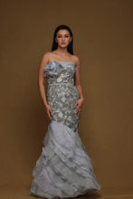 Load image into Gallery viewer, Textured Floral Gown with Belt