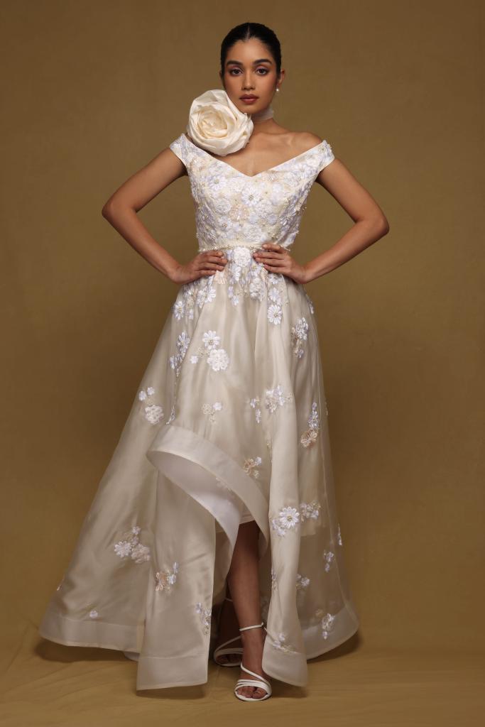 Cascading Gown with Pearl Belt