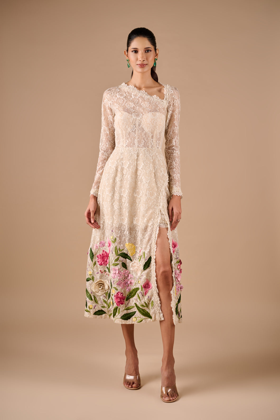 Multi Floral Lace Midi Dress