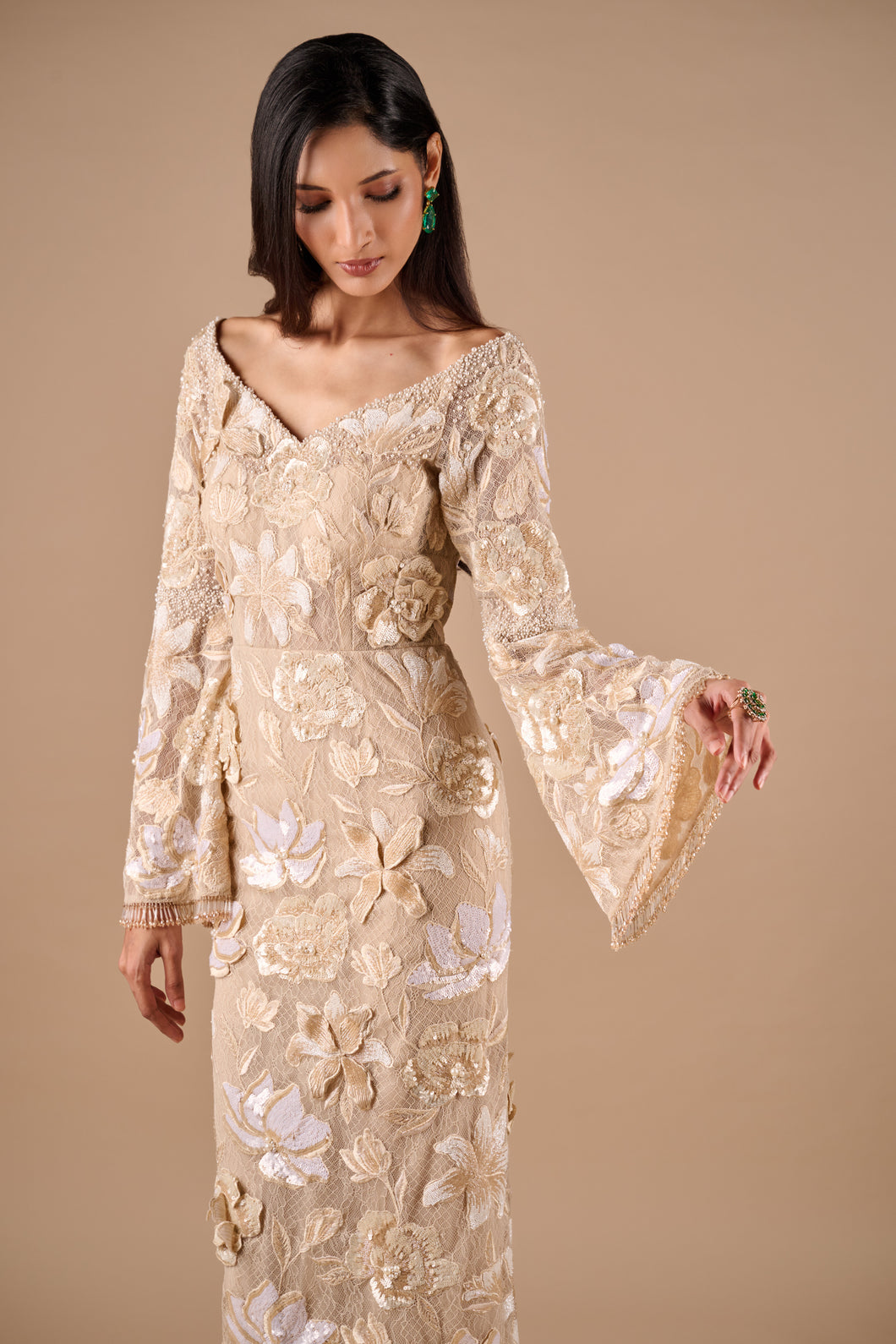 Floral Lace Sequin Gown