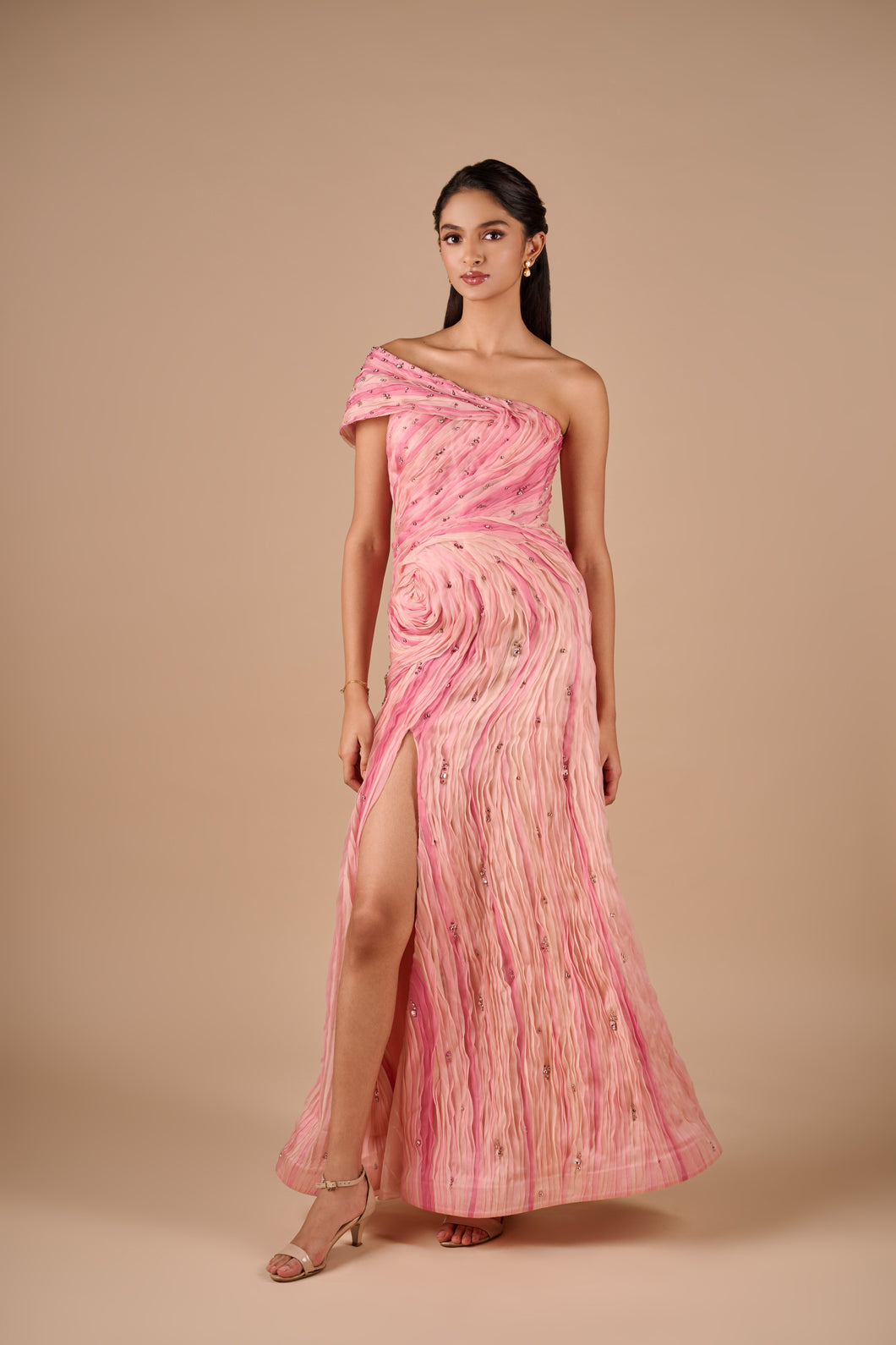 Two Tone Textured Slit Gown