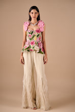 Load image into Gallery viewer, Multi Floral Peplum Top And Textured Flare Pants
