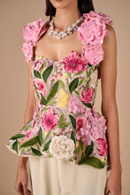 Load image into Gallery viewer, Multi Floral Peplum Top And Textured Flare Pants
