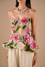 Load image into Gallery viewer, Multi Floral Peplum Top And Textured Flare Pants
