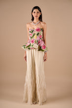 Load image into Gallery viewer, Multi Floral Peplum Top And Textured Flare Pants
