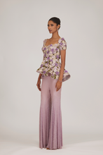 Load image into Gallery viewer, 3D Pansy Peplum Top With Beaded Pants
