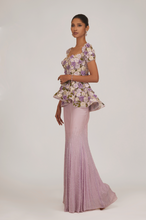Load image into Gallery viewer, 3D Pansy Peplum Top With Beaded Pants
