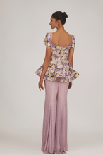 Load image into Gallery viewer, 3D Pansy Peplum Top With Beaded Pants
