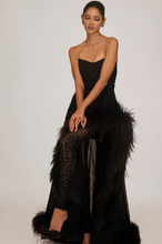 Load image into Gallery viewer, Beaded Feather Slit Gown With Belt
