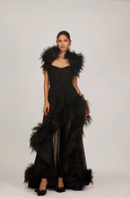 Load image into Gallery viewer, Beaded Feather Slit Gown With Belt
