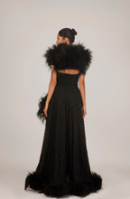 Load image into Gallery viewer, Beaded Feather Slit Gown With Belt
