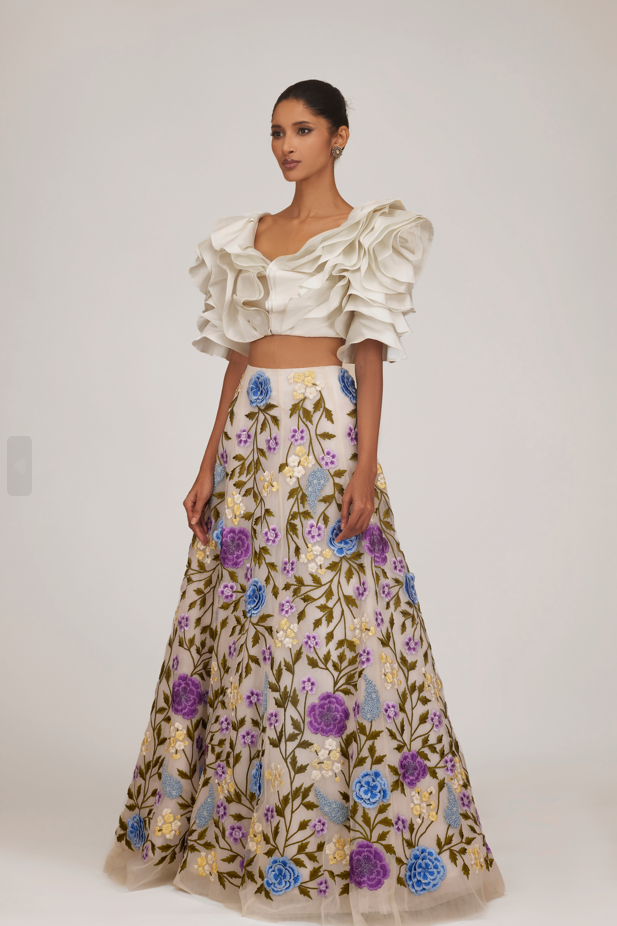 Carnation Floral Skirt With Drape Top
