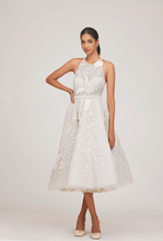 Load image into Gallery viewer, Big Beaded Floral Midi Dress With Belt
