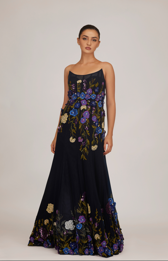 Floral embellished gown shop