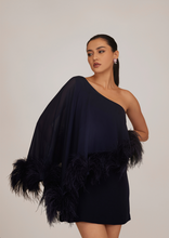 Load image into Gallery viewer, Feather Asymmetric Cape Dress
