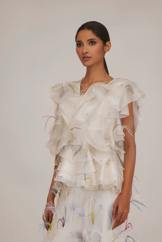 Feather Ruffle Top With Belt