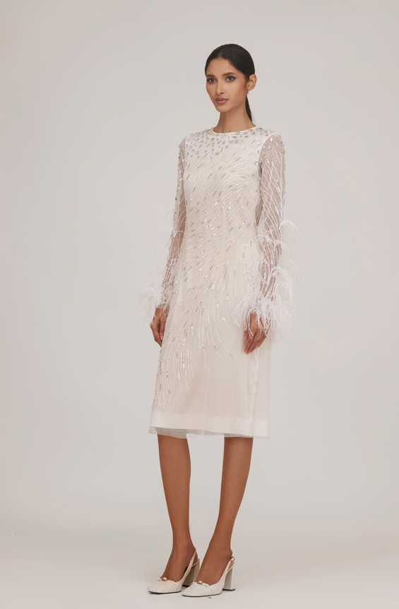 Beaded Feather Midi Dress