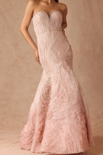 Load image into Gallery viewer, Ombre Textured Gown With 3D Flower Cape
