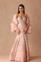 Load image into Gallery viewer, Ombre Textured Gown With 3D Flower Cape
