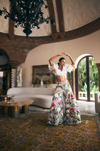 Load image into Gallery viewer, Multi Floral Flare Pants With Organza Drape Top
