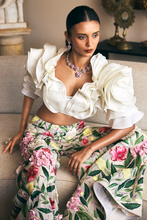 Load image into Gallery viewer, Multi Floral Flare Pants With Organza Drape Top
