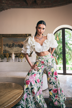 Load image into Gallery viewer, Multi Floral Flare Pants With Organza Drape Top
