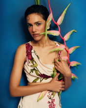 Load image into Gallery viewer, Cowl Crop Top With Passion Fringe Skirt
